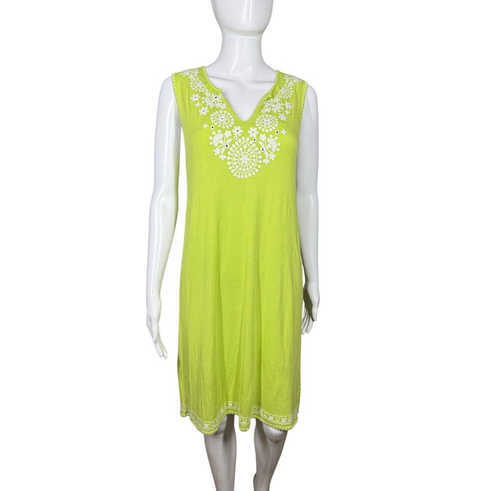 Grace Elements Neon Green White Sleeveless Embroidered V-Neck Dress Size Small - Picture 3 of 9